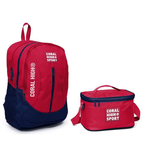 Coral High Sport Kırmızı Lacivert Okul Sırt Çantası Beslenme Seti - USB Çıkışlı