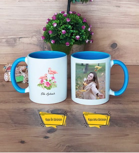 Flamingo Kupa Bardak Mavi Fotoğraflı
