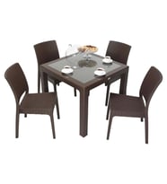 Mandella Elit Rattan 90x90 Elit Sandalye Camlı Masa Takımı KAHVERENGİ