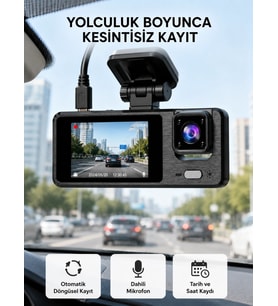3 Kameralı Araç Dvr 1080p Ön + Hd Arka + İç Kamera Döngü Kayıt 2’’ Ekran