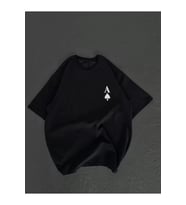 Unisex Bisiklet Yaka Baskılı Oversize T-Shirt - Siyah