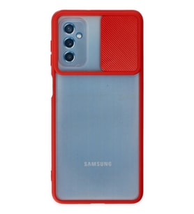 Durukar® Samsung Galaxy M52 5G Kılıf Palm Buzlu Kamera Sürgülü Silikon - Kırmızı