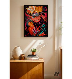 Naruto Ateş Efektli Poster, Siyah Çerçeveli Duvar Tablosu - Anime Severlere Özel Hediye