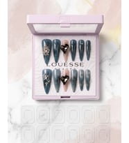 Louésse Midnight Heart Takma Tırnak 12’li Koyu Yeşil Taşlı Kalp Detaylı Night Glam Nail