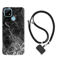 Realme C11 C21 C21Y C25Y C11 2021 Kılıf Boyun Askılı Silikon Kara Mermer 1375