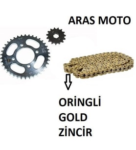Bajaj Pulsar NS 150 Oringli Zincir Dişli Seti Kaliteli (GOLD SARI)- Arasmoto (Siyah)