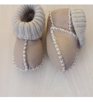 LEYSU Bebek Unisex Bej Hakiki Kuzu Derisi Ilk Adım Ayakkabısı Patik Panduf