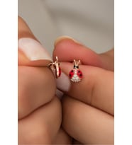925 Ayar Gümüş Minik Kırmızı Mineli Uğur Böceği Küpe