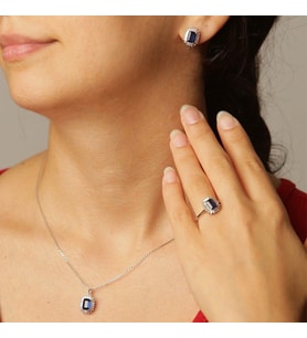 Safir Renk Baget Taşlı 3'lü Set Takımı (Altın)