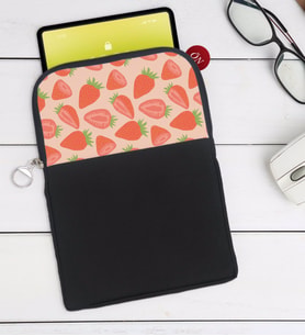 BK Gift Çilek Tasarımlı Taşınabilir Koruyucu Tablet Kılıfı & Organizer Çanta - Siyah-1