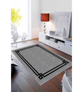 Gri Çerçeveli Kaymaz Tabanlı Makinede Yıkanabilir Halı RV060 - 100 x 160 cm