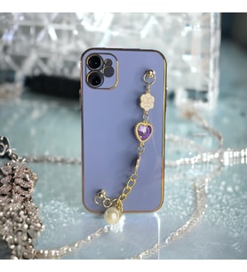 IPHONE 11 Uyumlu zincirli taşlı silikon telefon kılıfı