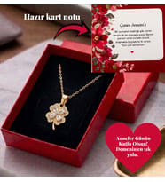 Anneler Günü Hediyesi Gold 4 Yapraklı Yonca Kolye - Özel Kutu ve Kart Notlu Hediye Paketi (Altın)