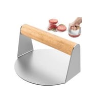 Yuvarlak 12 cm Paslanmaz Çelik Burger Presi, Ahşap Saplı, Pratik ve Dayanıklı