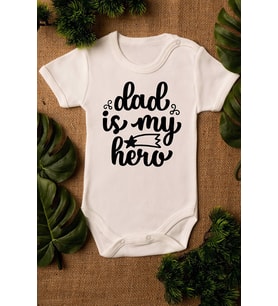 Unisex Bebek Dad Is My Hero Yazılı Ekru Çıtçıtlı