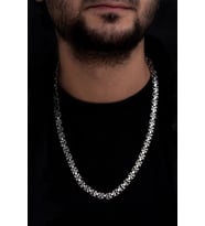 Erkek Gümüş Kolye - 7mm Oksitli Euro Kral Model Erkek Kolye Zincir