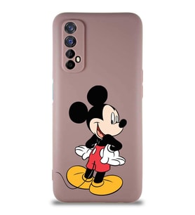 Realme 7 Soft Premier Kapak Mickey Mouse-D Tasarımlı Silikon Kılıf - Pudra (Şeffaf)