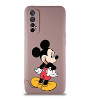 Realme 7 Soft Premier Kapak Mickey Mouse-D Tasarımlı Silikon Kılıf - Pudra (Şeffaf)
