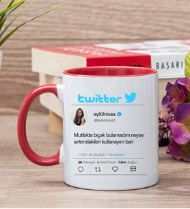 Kişiye Özel Twitter Tasarım Fotoğraflı Kırmızı Kupa Bardak