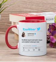 Kişiye Özel Twitter Tasarım Fotoğraflı Kırmızı Kupa Bardak