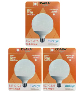 (3 Adet) 20W (120W) 6500K (Beyaz Işık) E27 Duylu (Kalın Duy) Glop Led Ampul