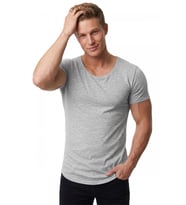 DeepSEA Erkek Lacivert Slim Fit %90 Pamuk Açık Yaka Oval Kesim Likralı Basic Tişört 1801199