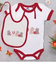 BK Kids Cute Tasarımlı Kırmızı Bebek Body Zıbın ve Mama Önlüğü Hediye Seti-2