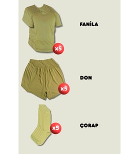 5'li Askerlik Seti Fanila Don Çorap - Temel ve Bedelli Askerlik Malzemeleri (Haki)