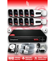 Bayicam 10 Kameralı Zebra 10 Dış Kamera Set 2 TB 5 MP Full HD Gece Görüşlü Güvenlik Kamerası Sistemi
