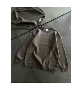 Kışlık Bisiklet Yaka Üç İplik Basic SweatShirt - Füme