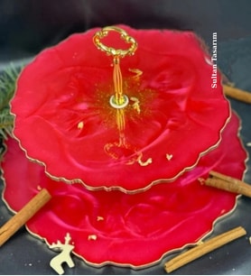 Epoksi Stantlı Sunumluk Kurabiyelik Meyvelik (Kırmızı)
