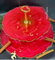 Epoksi Stantlı Sunumluk Kurabiyelik Meyvelik (Kırmızı)
