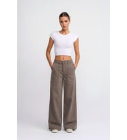 Kadın Yüksek Bel Taş Rengi Wide Leg Pantolon