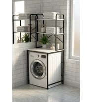 Çamaşır Makinesi Dolabı 2 Katlı Geniş Depolama Raf Ünitesi Metal Banyo Organizer Standı Beyaz