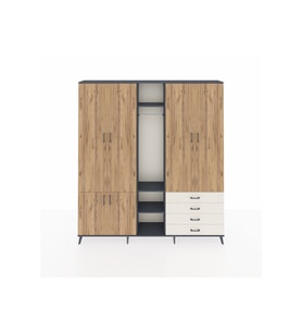 Arges Dolap 14 Raflı 4 Çekmeceli Tek Askılı 220x30x243 Antrasit-Çam/Aytaşı