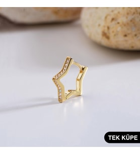 14 Ayar Taşlı Yıldız Tek Halka Altın Küpe 0,75 gr