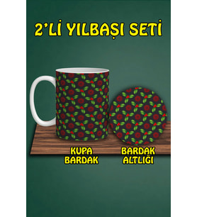 Yılbaşı Temalı Kupa ve Bardak Altlığı Seti