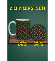Yılbaşı Temalı Kupa ve Bardak Altlığı Seti