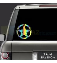 4x4 Off Road Askeri Yıldız Hologram Motosiklet Araba Oto Sticker Renkli Etiket 15 x 15 Cm 2 Adet