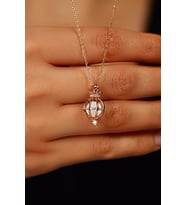 Zirkon Taşlı Rose İncili Kafes Gümüş Kolye