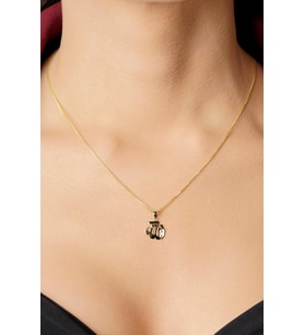 14 Ayar Altın İpek Zincir Allah Yazılı Kolye (Beyaz)