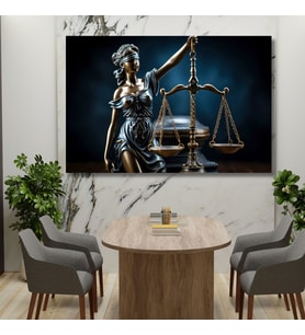 Tekli Yatay Kanvas Avukat Büro Tablosu Adalet Terazisi ve Kadın