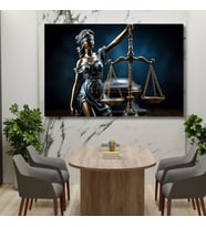 Tekli Yatay Kanvas Avukat Büro Tablosu Adalet Terazisi ve Kadın