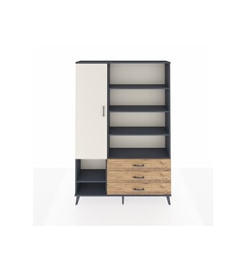 Arges Dolap 9 Raflı 3 Çekmeceli Tek Kapaklı  132x30x195 Antrasit-Aytaşı/Çam