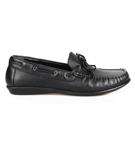 Siyah Deri Fiyonklu Kadın Loafer