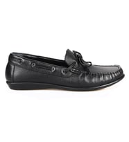 Siyah Deri Fiyonklu Kadın Loafer