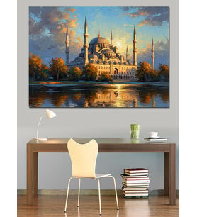 Gün Batımında Görkemli İstanbul Camii Dekoratif Kanvas - Mdf Ahşap Tablo