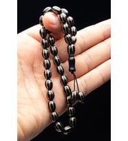 Erkek Yedek Habbeli 7.5x10.5mm Karpuz Kesim Oltu Tesbih (Siyah)