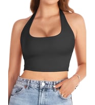 Liona Kadın Kare Yaka Siyah Renk Crop Top Bluz