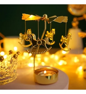 Altın Renkli Dönen Metal Mumluk Atlı Karınca Tasarımlı Dilek Çanı